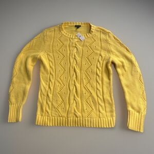 Talbots Sweater Womens Medium Yellow Cable Knit Crew Neck Long Sleeve Pullover